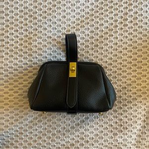 Unique top handle/crossbody vegan leather handbag - black